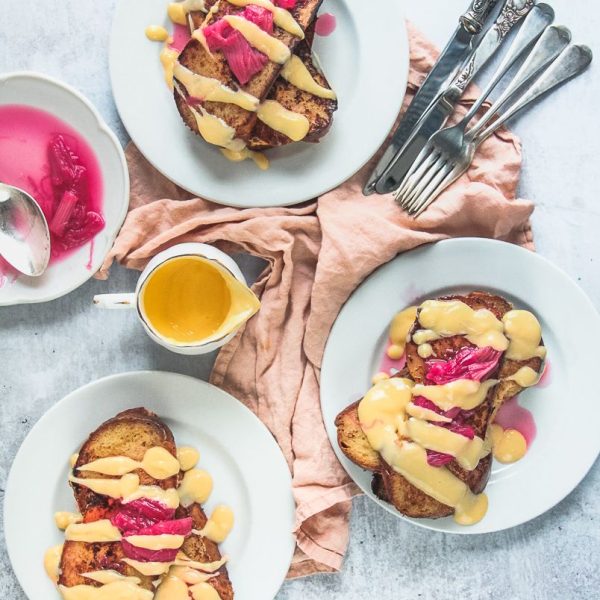 French Toast with Rhubarb & Custard